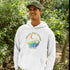 This hoodie features a colorful mountain graphic on the front and the inspiring saying "Not All Who Wander Are Lost" printed on the front.